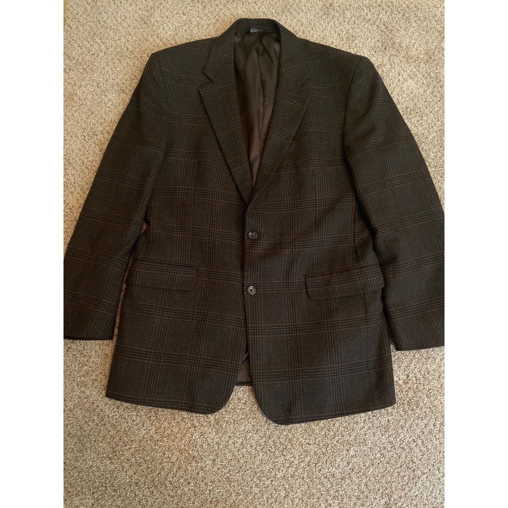 Jos A Bank Mens Blazer 44L Brown Glen Plaid Two Button Sport Coat Jacket